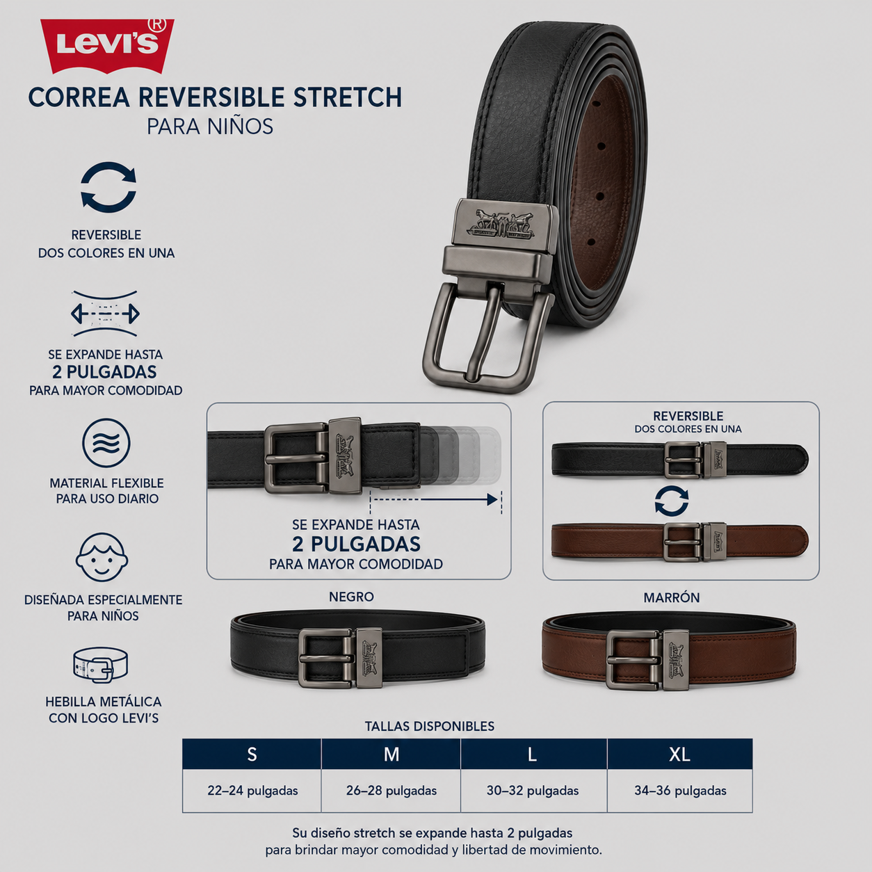 Levi's Correa Reversible Stretch para Niños