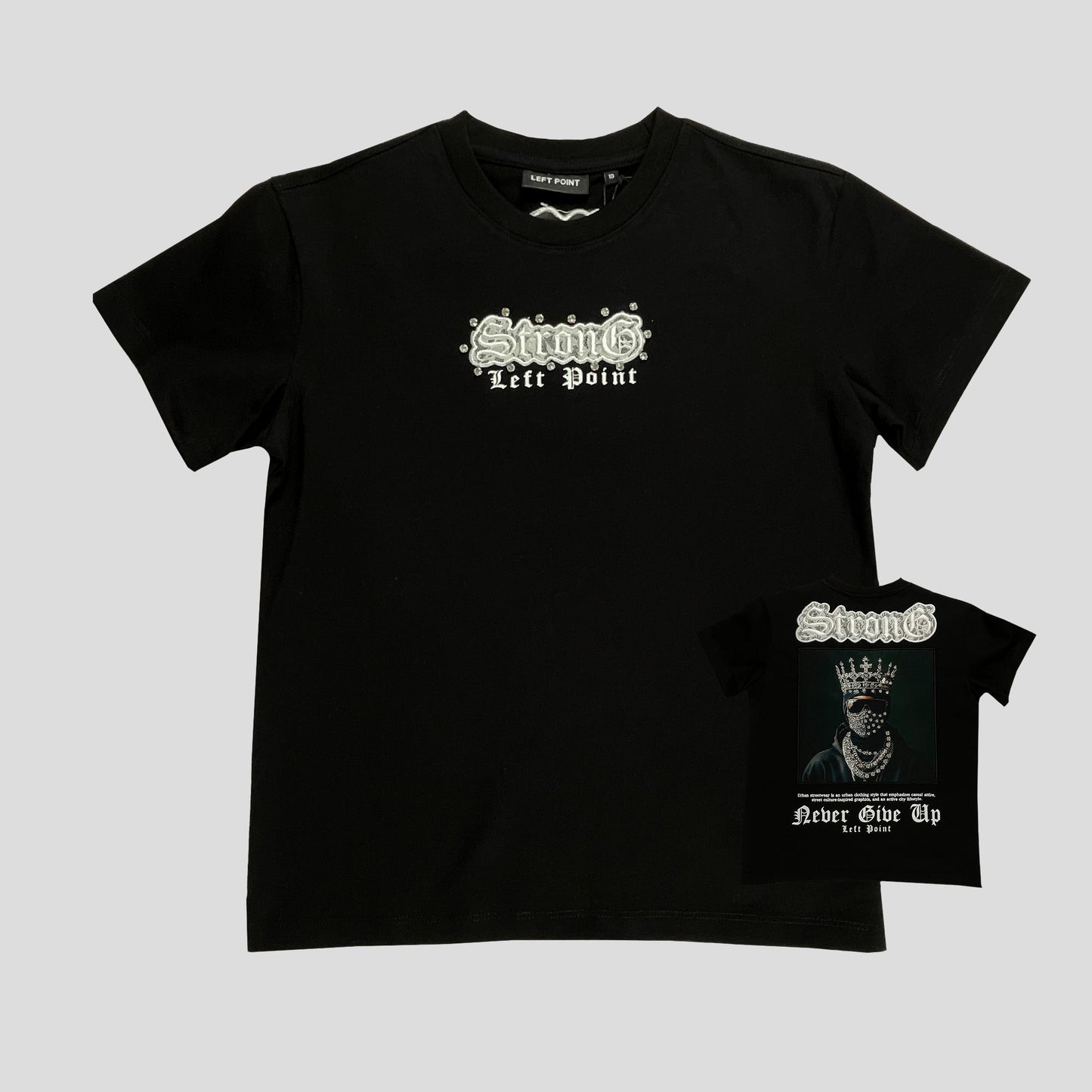Left Point Boys “Strong” T-Shirt con Rhinestones
