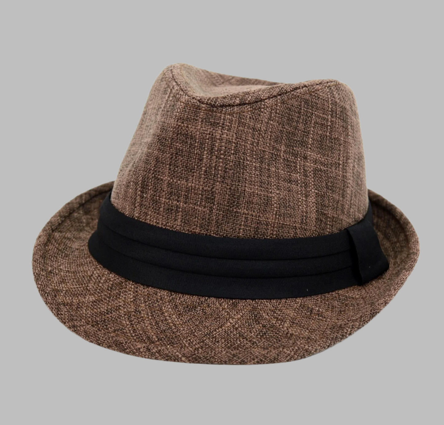 Brown Trilby Fedora Hat with Black Band Trim