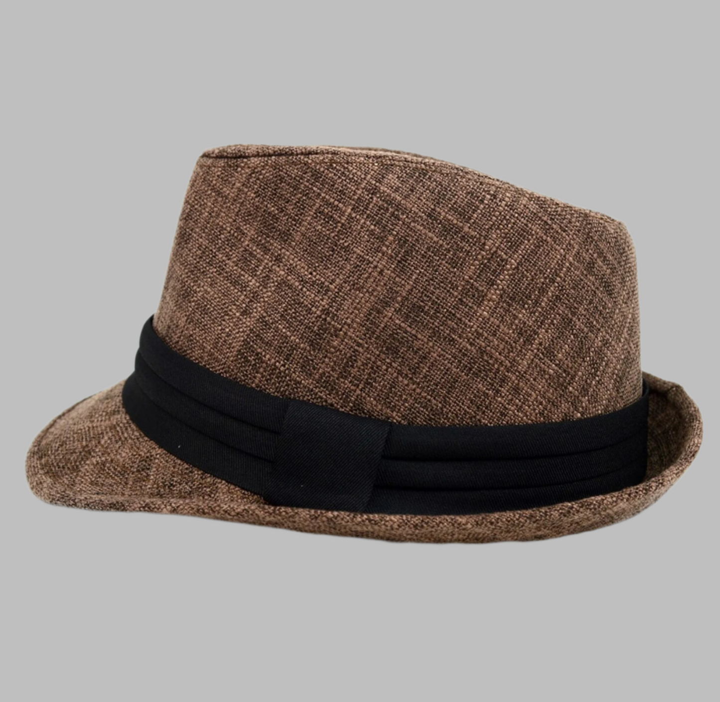 Brown Trilby Fedora Hat with Black Band Trim