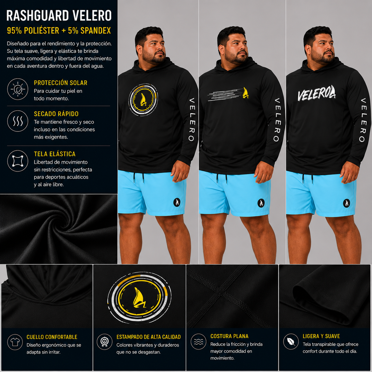 Velero Rashguard con Hoodie Plus Size