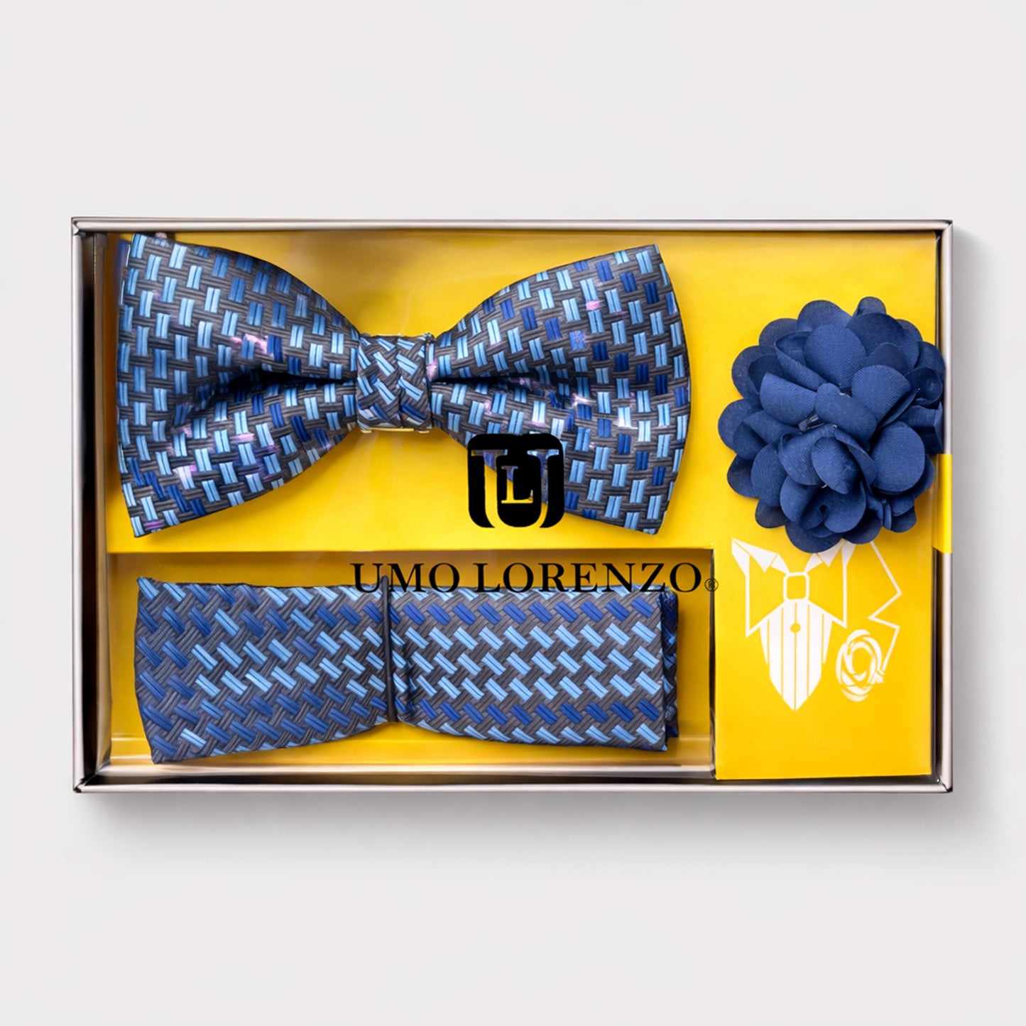Umo Lorenzo Set de Lazo, Pañuelo y Lapel Pin en Seda