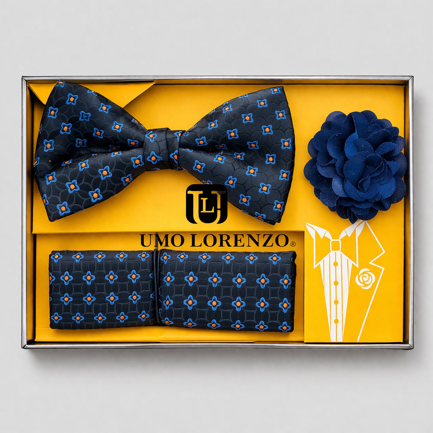 Umo Lorenzo Set de Lazo, Pañuelo y Lapel Pin en Seda