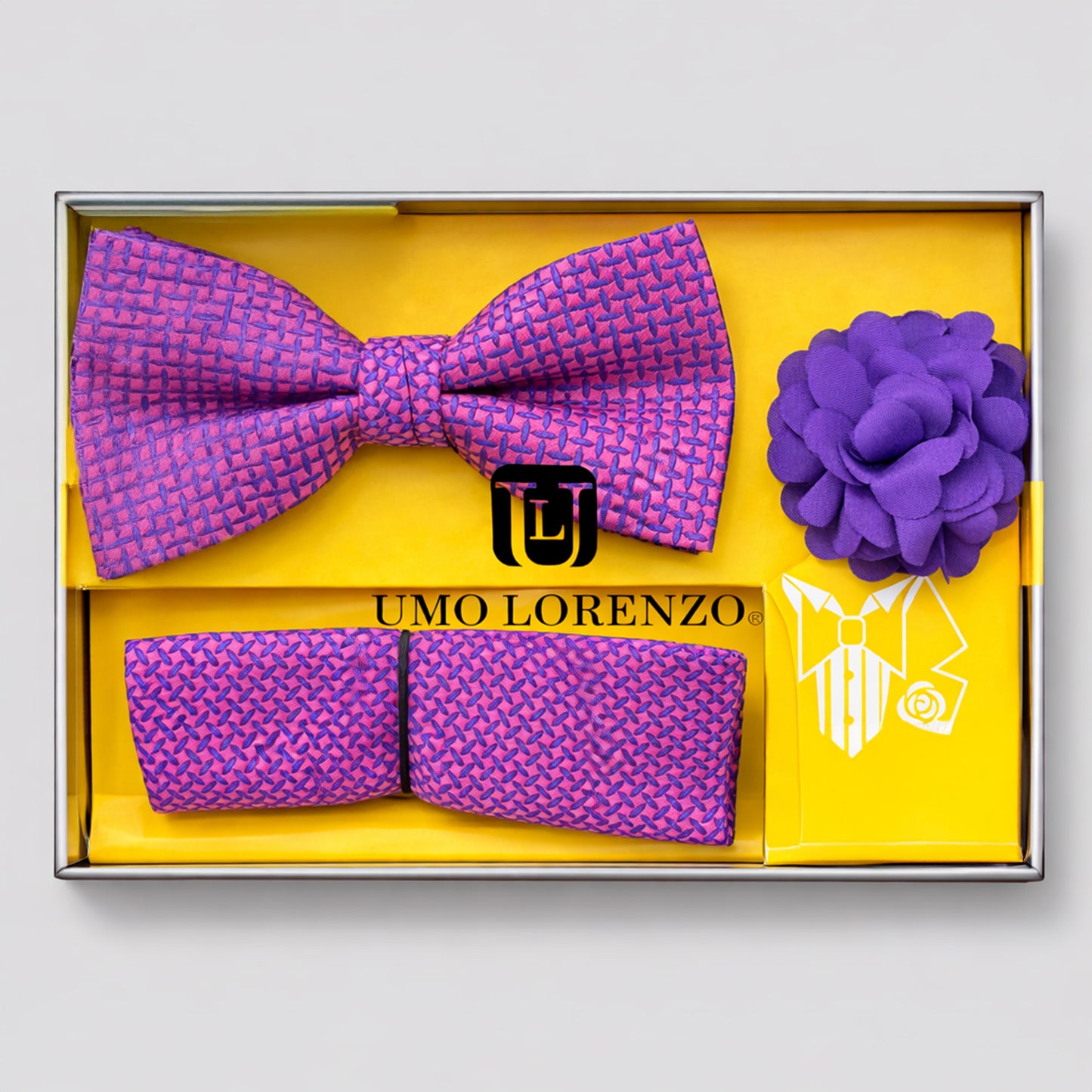 Umo Lorenzo Set de Lazo, Pañuelo y Lapel Pin en Seda
