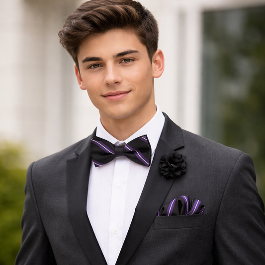 Umo Lorenzo Set de Lazo, Pañuelo y Lapel Pin en Seda