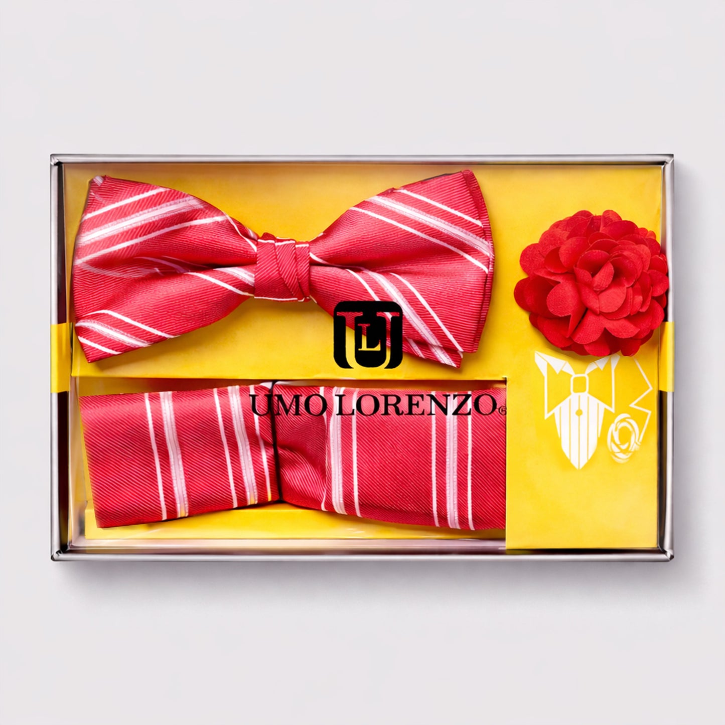 Umo Lorenzo Set de Lazo, Pañuelo y Lapel Pin en Seda