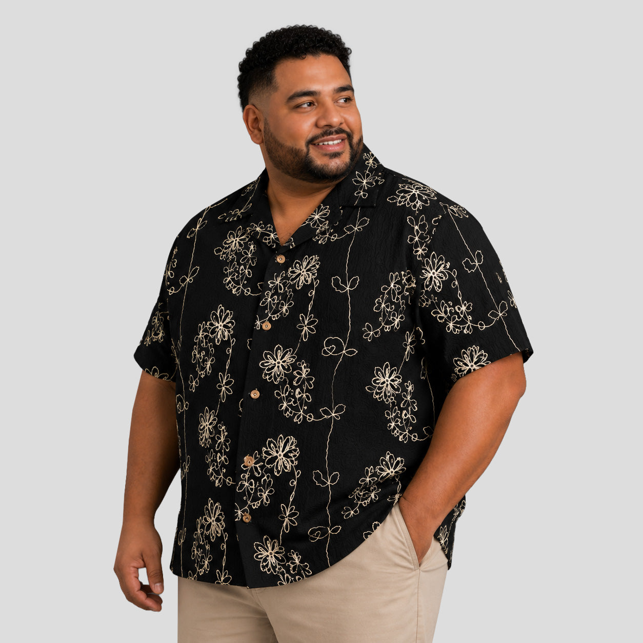 Rebel Jack Camisa Floral Negra Plus Size