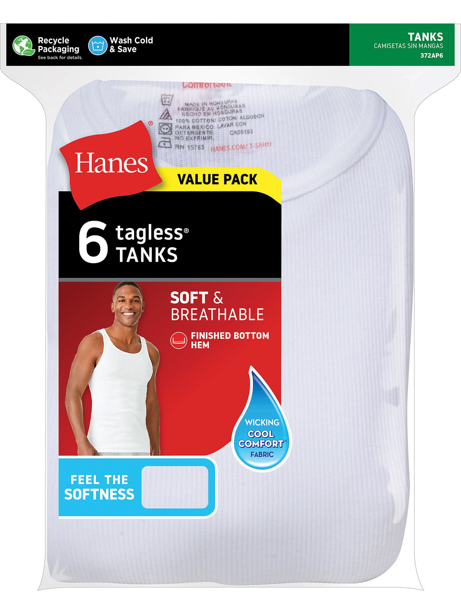 Hanes Men's Value Pack White Tank Undershirts - 6 Pack