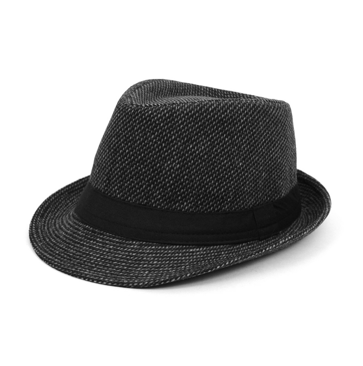 Trilby Fedora Hat with Gray Dots & Black Band Trim