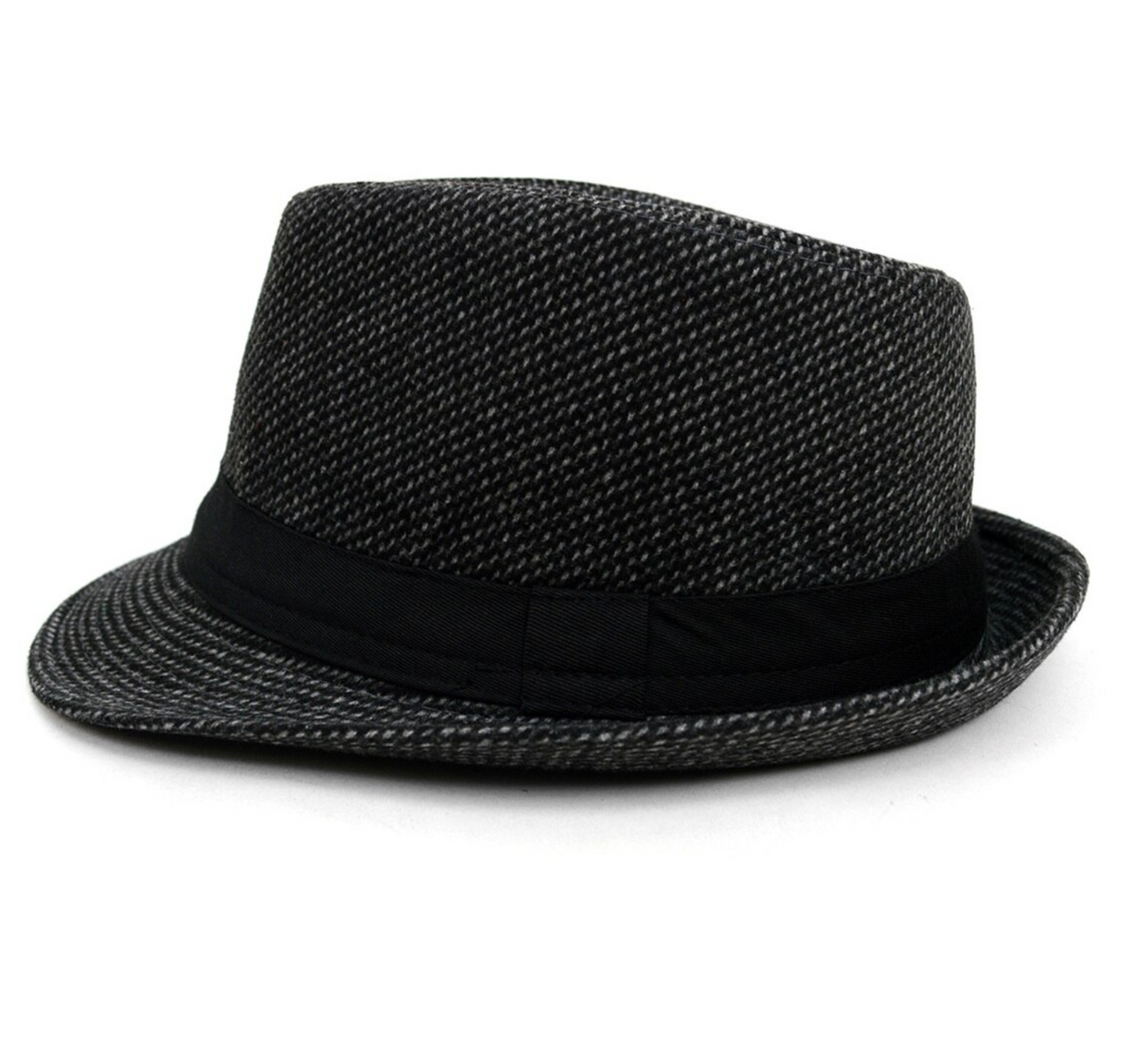 Trilby Fedora Hat with Gray Dots & Black Band Trim