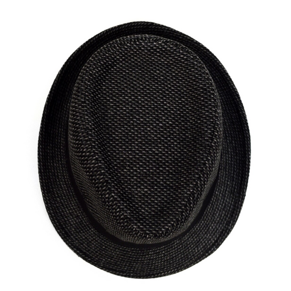 Trilby Fedora Hat with Gray Dots & Black Band Trim