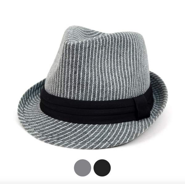 Striped Trilby Fedora Hat with Black Band Trim