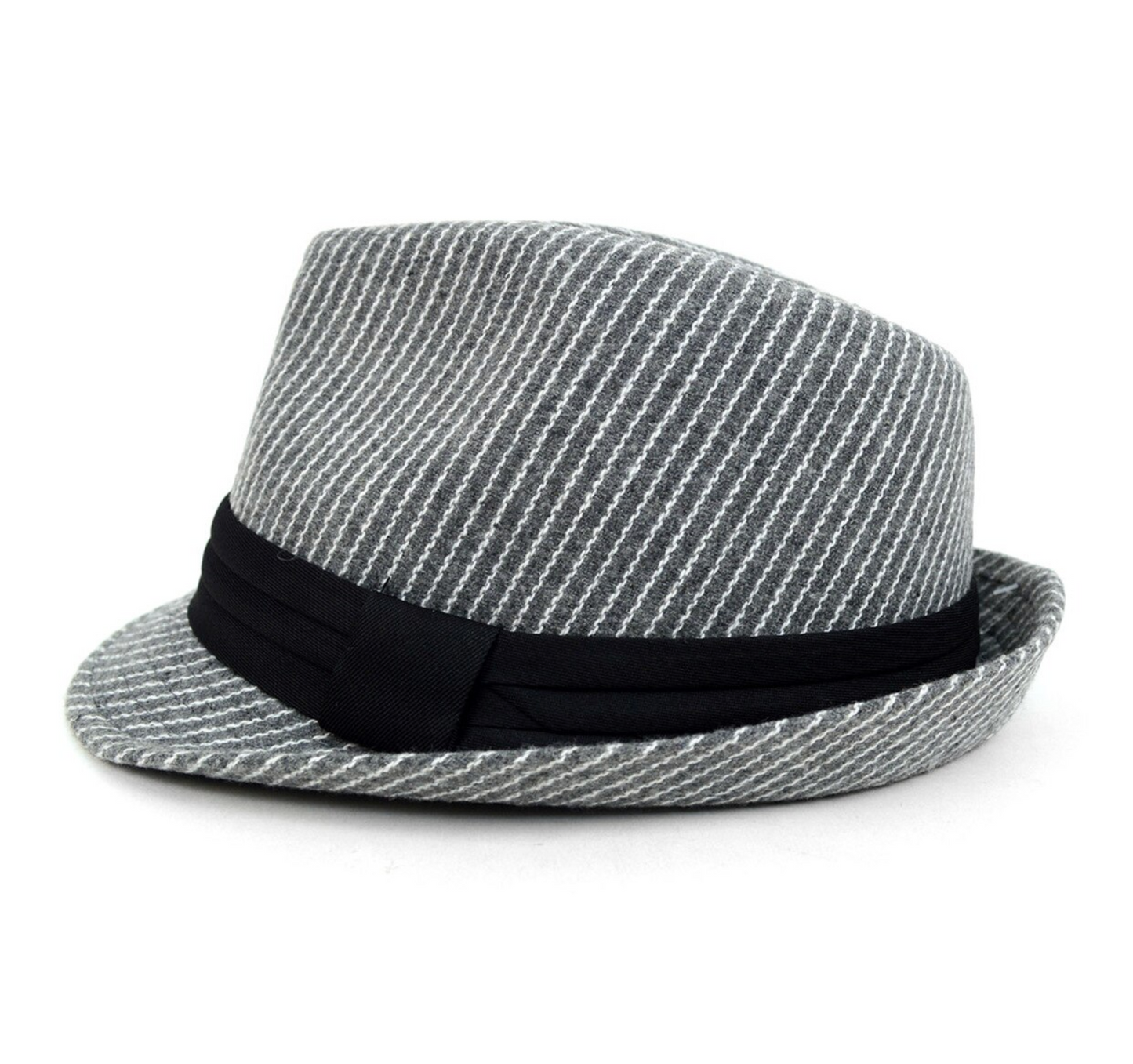 Striped Trilby Fedora Hat with Black Band Trim