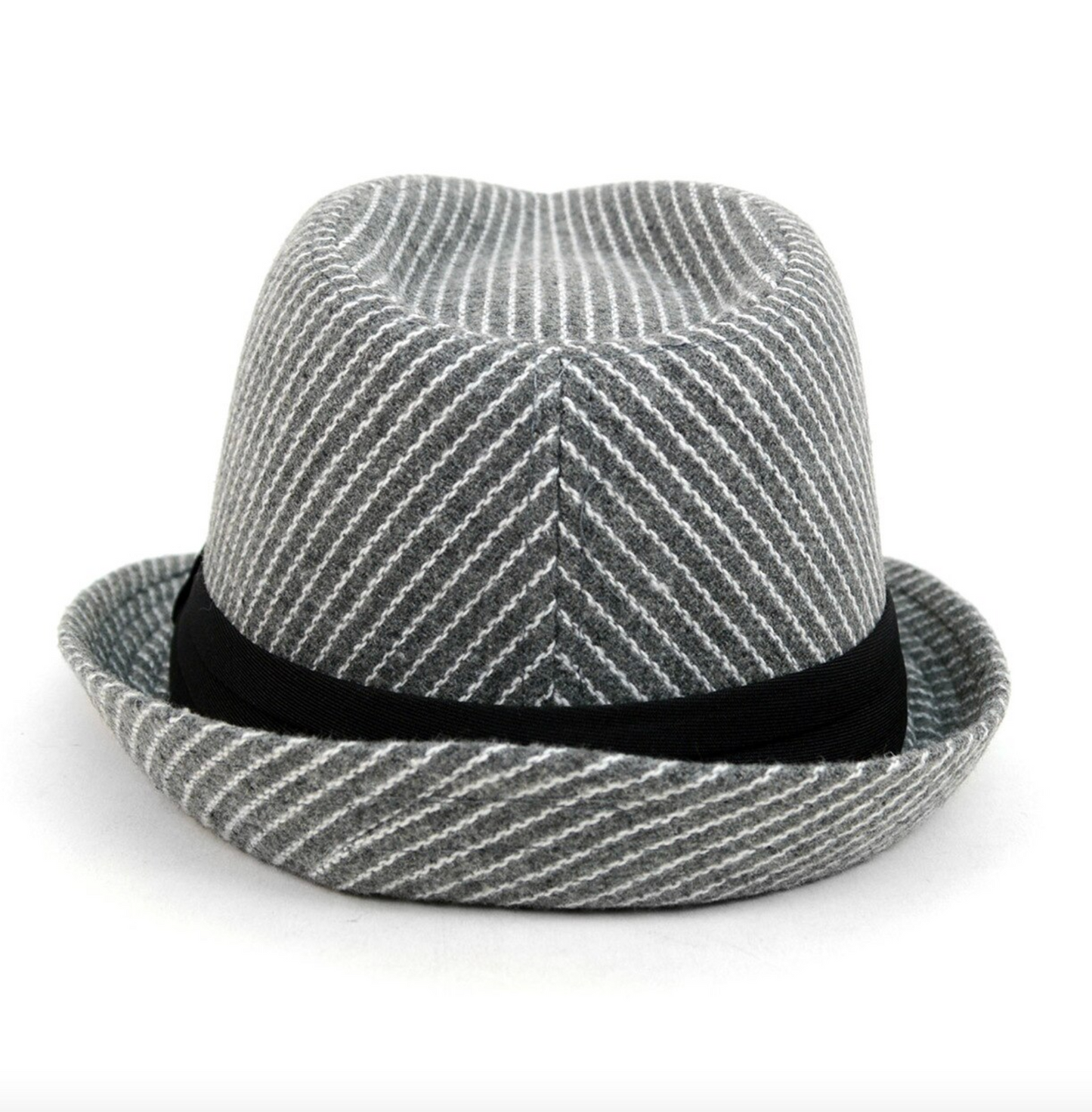 Striped Trilby Fedora Hat with Black Band Trim