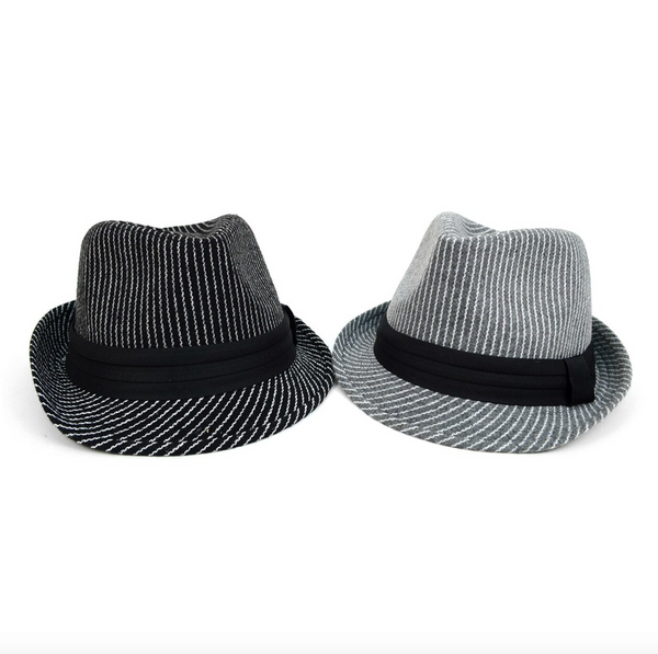 Striped Trilby Fedora Hat with Black Band Trim