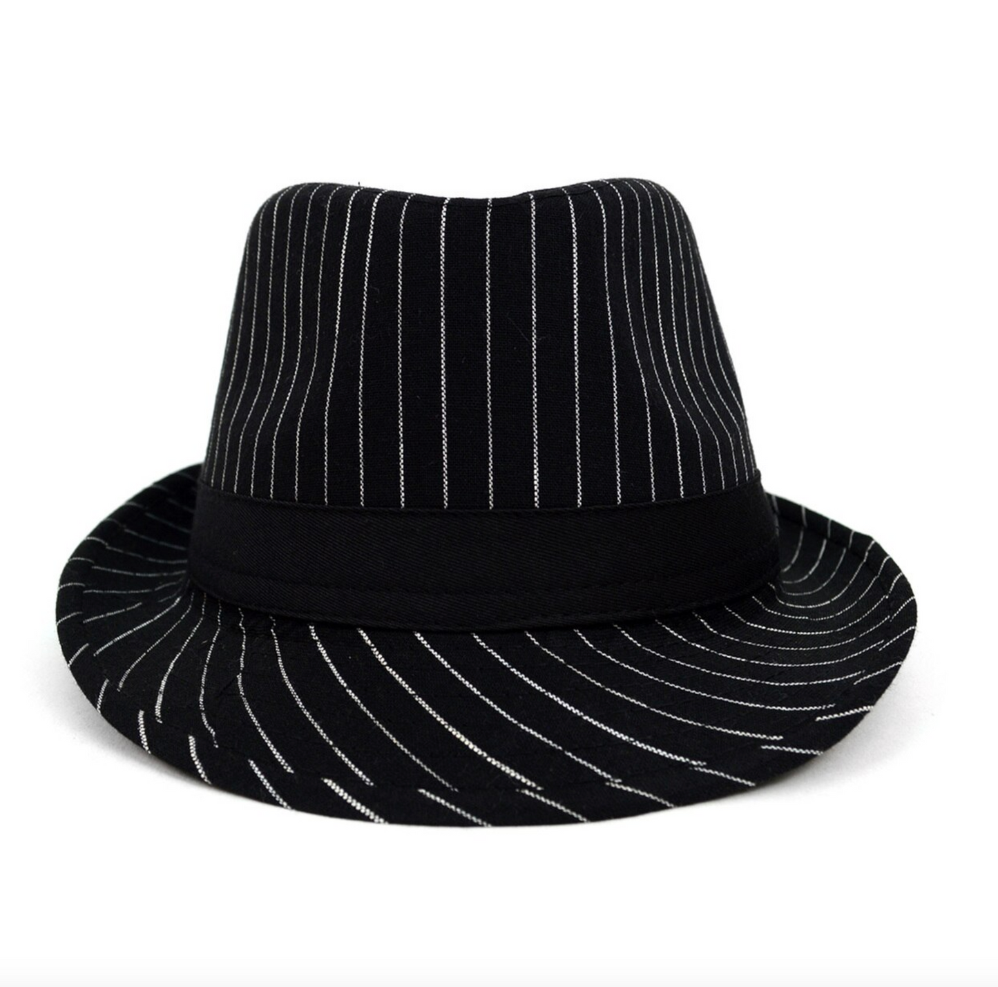 Black Trilby Fedora Hat with White Pinstripes & Black Band Trim