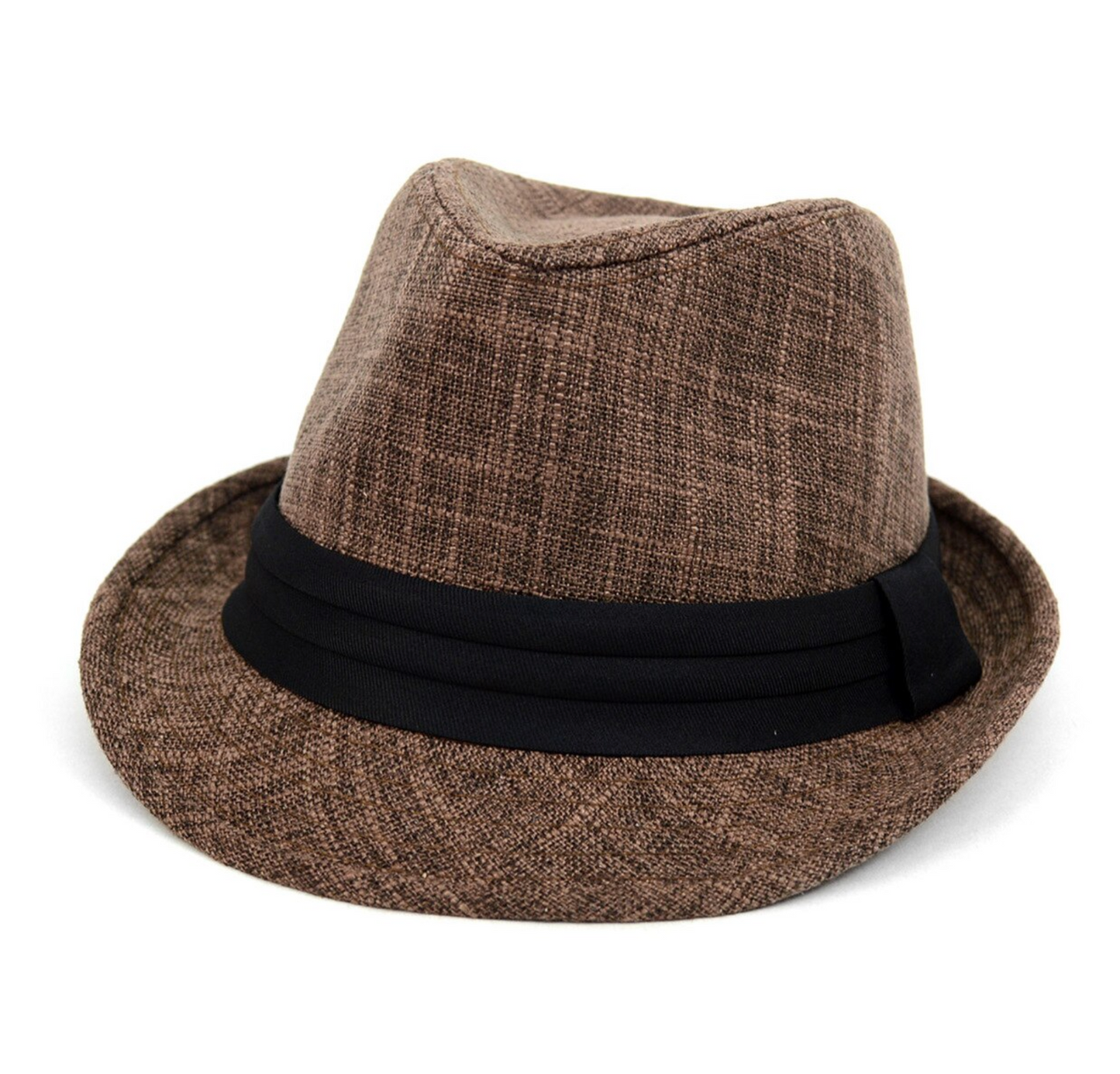 Brown Trilby Fedora Hat with Black Band Trim