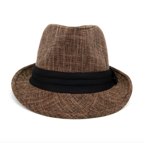 Brown Trilby Fedora Hat with Black Band Trim