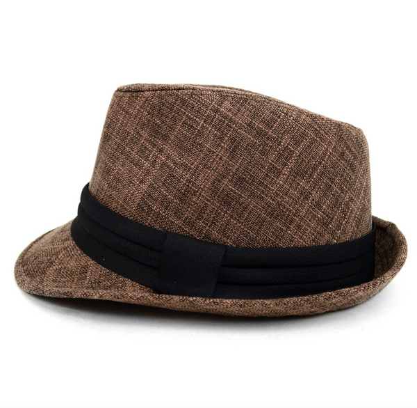 Brown Trilby Fedora Hat with Black Band Trim