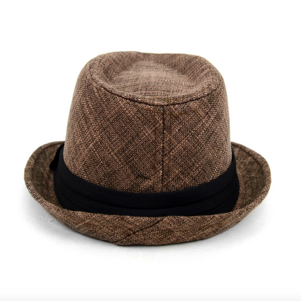 Brown Trilby Fedora Hat with Black Band Trim