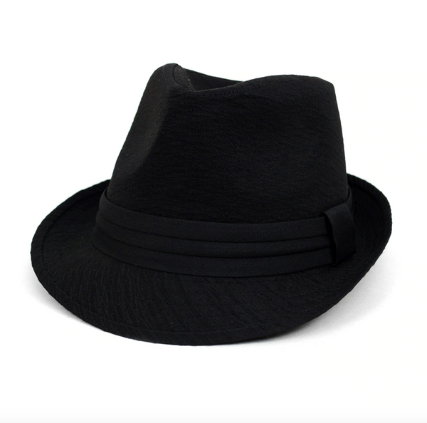 Black Trilby Fedora Hat with Black Band Trim