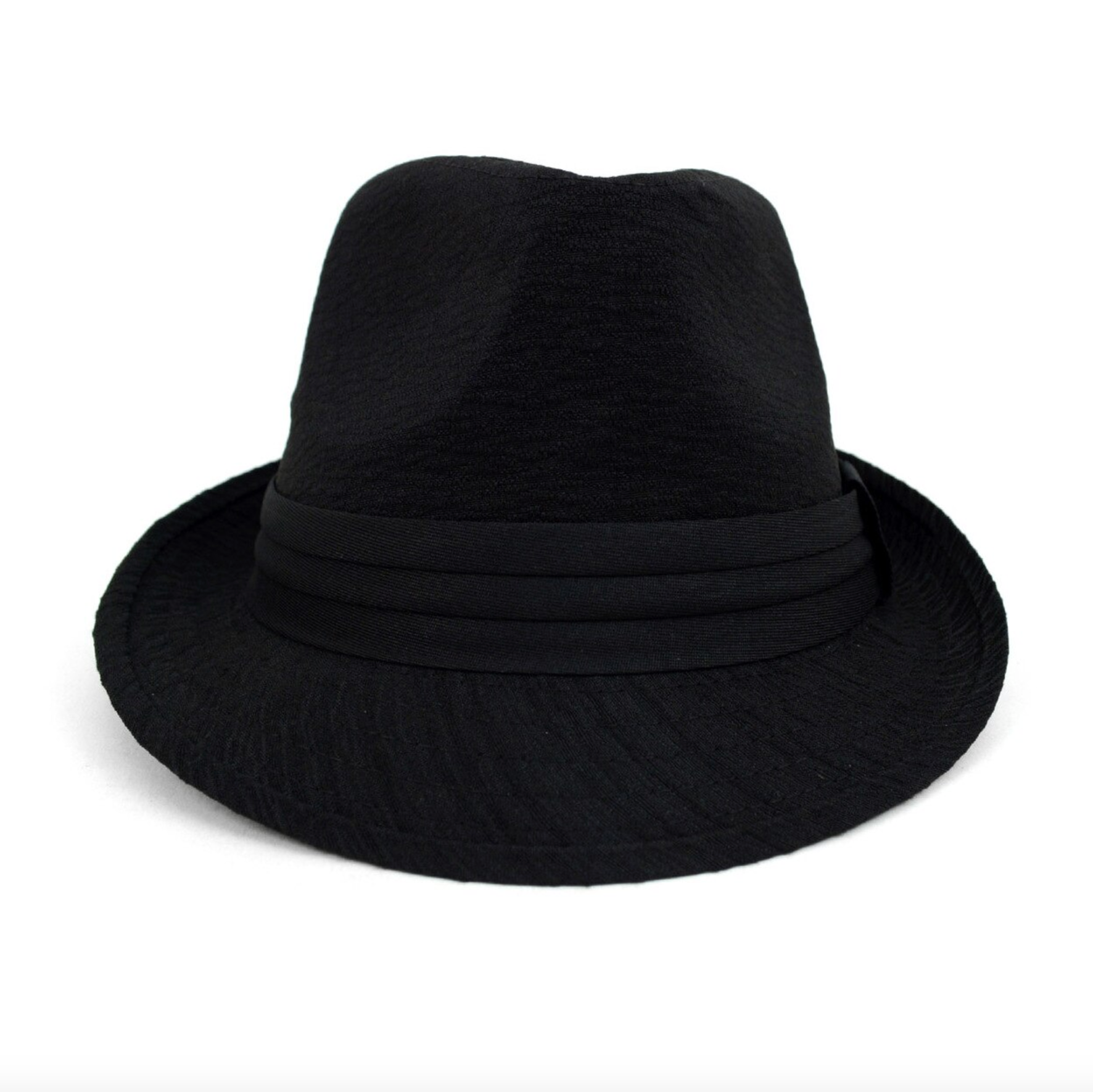 Black Trilby Fedora Hat with Black Band Trim