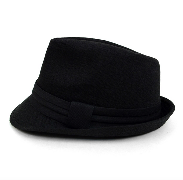 Black Trilby Fedora Hat with Black Band Trim