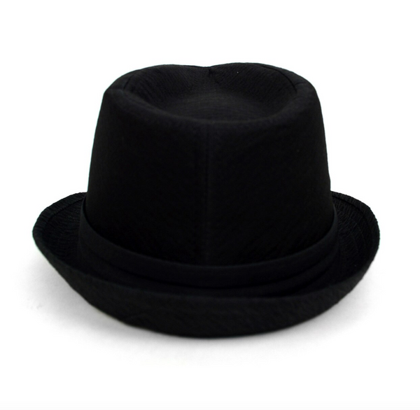 Black Trilby Fedora Hat with Black Band Trim